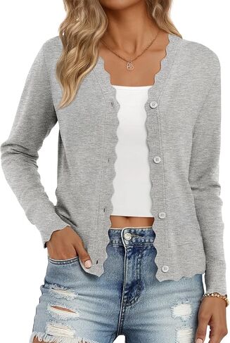 LILLUSORY Womens Cardigan Sweaters Long Sleeve Casual Lightweight Button Down V-Neck Fall Clothes 2025 in Saudi Arabia