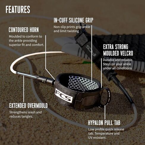 FCS Longboard 9' Ankle Leash - Black in Saudi Arabia