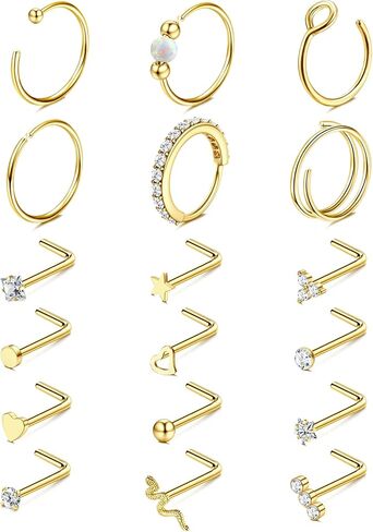 Jstyle 14K Gold Nose Rings for Women Men - 20G Stainless Steel Nose Rings Hoops L Shaped Studs Hypoallergenic Nostril Piercings Jewelry Helix Cartilage Daith Tragus Sleeper Earrings Gold/Silver in Saudi Arabia