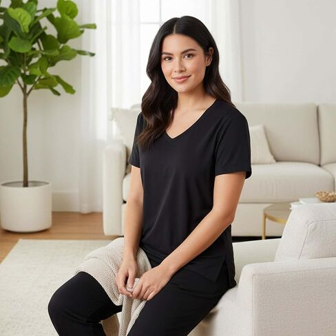 Ryfox Women's Petite Tops Bamboo Viscose Petite Shirts Soft Pajama Tops Comfy Sleep Shirt in Saudi Arabia