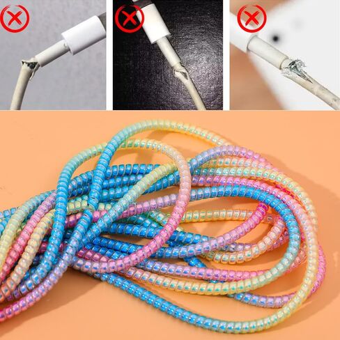1.6m Colorful Sprial Cable Protectors Charging Data Line Earphone Cord Laser Cable Winder Wrapper Universal Protective Sleeve in Saudi Arabia