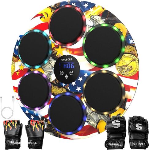 آلة ملاكمة موسيقية مع قفازات - مدرب ملاكمة مثبت على الحائط للبالغين والأطفال، لعبة لكمة ذات 9 سرعات، وسادة ملاكمة حائطية، 2025 ترقية الهدايا للأولاد من سن 6 سنوات فما فوق in Kuwait