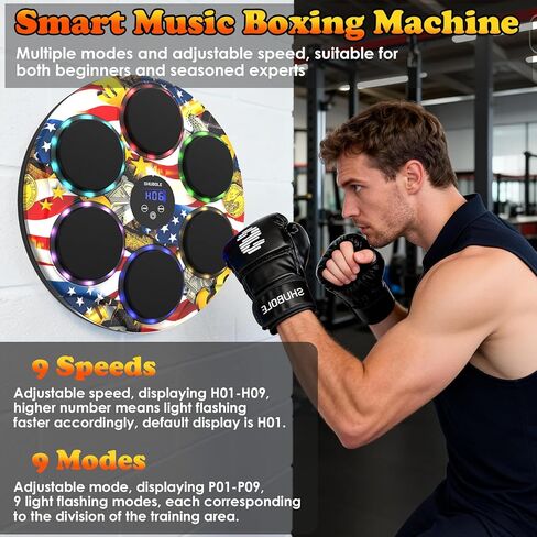 آلة ملاكمة موسيقية مع قفازات - مدرب ملاكمة مثبت على الحائط للبالغين والأطفال، لعبة لكمة ذات 9 سرعات، وسادة ملاكمة حائطية، 2025 ترقية الهدايا للأولاد من سن 6 سنوات فما فوق in Kuwait