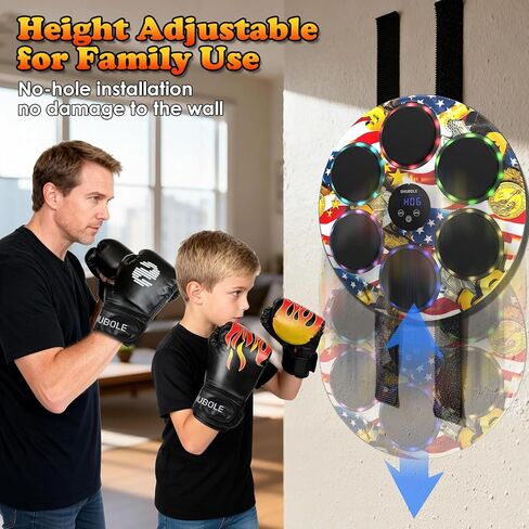 آلة ملاكمة موسيقية مع قفازات - مدرب ملاكمة مثبت على الحائط للبالغين والأطفال، لعبة لكمة ذات 9 سرعات، وسادة ملاكمة حائطية، 2025 ترقية الهدايا للأولاد من سن 6 سنوات فما فوق in Kuwait