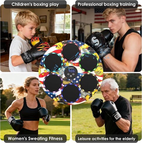 آلة ملاكمة موسيقية مع قفازات - مدرب ملاكمة مثبت على الحائط للبالغين والأطفال، لعبة لكمة ذات 9 سرعات، وسادة ملاكمة حائطية، 2025 ترقية الهدايا للأولاد من سن 6 سنوات فما فوق in Kuwait