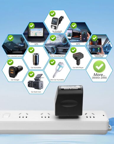 CERRXIAN AC إلى DC محول قابس الحائط إلى 12 فولت 24 وات محول ولاعة السجائر 100-240 فولت تيار متردد إلى تيار مستمر 12 فولت محول ولاعة السجائر، محول طاقة تيار متردد/تيار مستمر in Kuwait