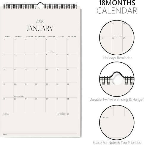 Jotsome Wall Calendar 2025-2026 ، تقويم الجدار الشهري الأكاديمي الكبير من يوليو 2025 إلى ديسمبر 2026 11x17 بوصة للمنزل والمكتب ، تخطيط سهل in Kuwait