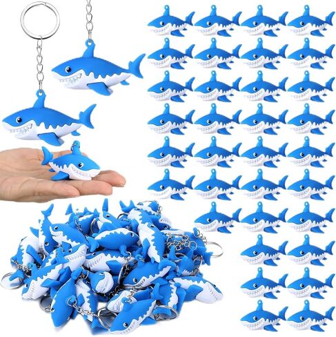 48 PCS Mini Shark Keychain Bulk Cute Silicone Shark Keyring Under the Sea Party Supplies Hanging Keychains for Whale Sharks Loving Gift for Bridting Propack Protctions in Kuwait