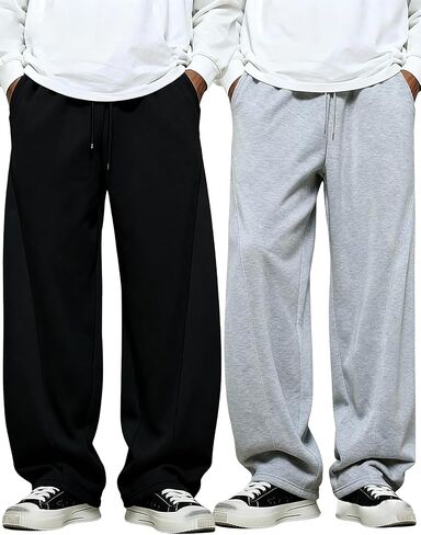 SOLY HUX Men's Athletic Sweatpants 2 Packs Drawstring Elastic Waist Wide Leg Baggy Sports Pants in Saudi Arabia
