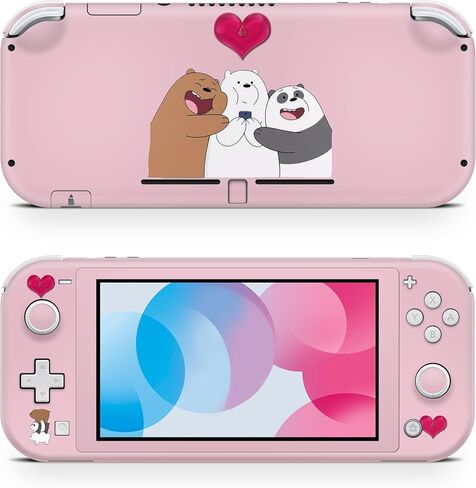 ZOOMHITSKINS Switch Lite Accessories, Compatible for Switch Lite Skin, Lovely Bear Panda Pink Happy Cute Cartoon Anime, 3M Vinyl, Durable & Fit, Easy to Install, Made in The USA in Saudi Arabia