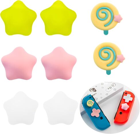 غطاء عصا التحكم من السيليكون MLLISDGGET لـ NS Joy Cons، أغطية قبضة الإبهام لنينتندو، سويتش/لايت/وحدة تحكم OLED، تصميم لطيف على شكل نجمة كاندي، يمكن إعادة استخدامها ودمجها بحرية، 8 قطع (01) in Kuwait