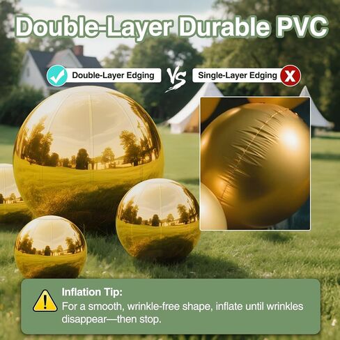 كرة مرآة قابلة للنفخ، كرة ديسكو PVC قابلة للنفخ، قابلة لإعادة الاستخدام، بالون مرآة لتزيين المناسبات الكبيرة، حفلة بالون فقاعات فضية، زفاف، ديكور (قطعة واحدة، 0.6 متر/23.6 بوصة) in Kuwait