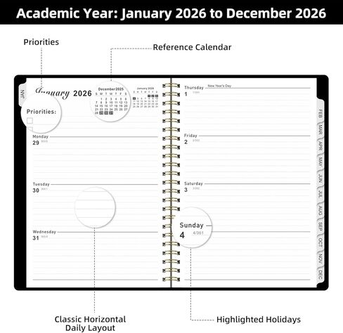 المخطط الأكاديمي 2025-2026 ، تقويم المخطط الأسبوعي والشهري ، من يوليو 2025 إلى يونيو 2026 ، علامات تبويب مطلقة ، جيب التخزين ، مثالي للمعلمين والطلاب والنساء والرجال ، A5 (6.2 "× 8.5") ، الأسود in Kuwait