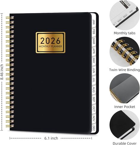 المخطط الأكاديمي 2025-2026 ، تقويم المخطط الأسبوعي والشهري ، من يوليو 2025 إلى يونيو 2026 ، علامات تبويب مطلقة ، جيب التخزين ، مثالي للمعلمين والطلاب والنساء والرجال ، A5 (6.2 "× 8.5") ، الأسود in Kuwait