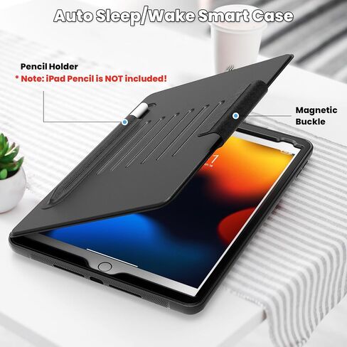 SEYMAC stock Case for iPad (A16) 11th/10th Generation 11/10.9'', Full-Body Drop Protection,[Stitched Slim Pencil Sleeve],Strong Magnetic Auto Sleep Case, Absorbing Multi-Angles Stand, Card Slot- Black in Kuwait