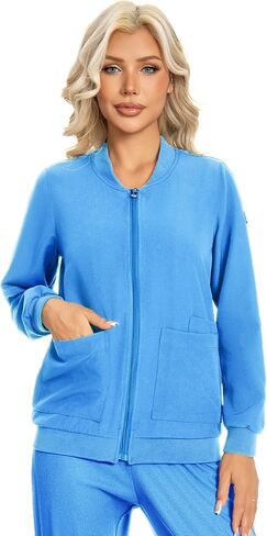 Scrub Jackets for Woman, Zip Front Nurse Jacket, 4-Way Stretch Fabric with Four Pockets in Saudi Arabia