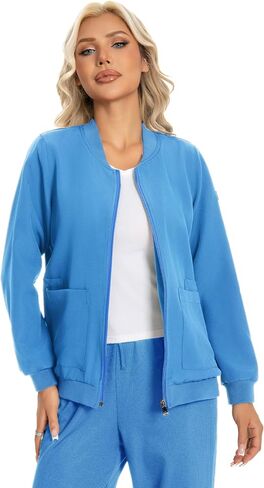 Scrub Jackets for Woman, Zip Front Nurse Jacket, 4-Way Stretch Fabric with Four Pockets in Saudi Arabia