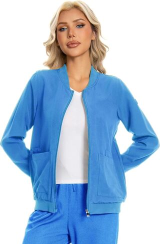 Scrub Jackets for Woman, Zip Front Nurse Jacket, 4-Way Stretch Fabric with Four Pockets in Saudi Arabia