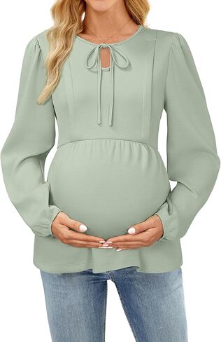 OUGES Womens Tie Tie Monity Maternity Tops Puff Sleeve Keyle Hidden Stirts Fall Business Bluse Discal in Kuwait