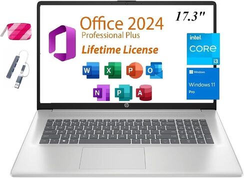 HP 17.3" Flagship HD+ Business Laptop, 32GB DDR4 RAM, 1TB PCIe SSD, Intel Quad Core i3-1125G4(Beat i5-1035G4), Bluetooth, HDMI, Webcam, Windows 11, Silver, w/GM Accessories in Saudi Arabia