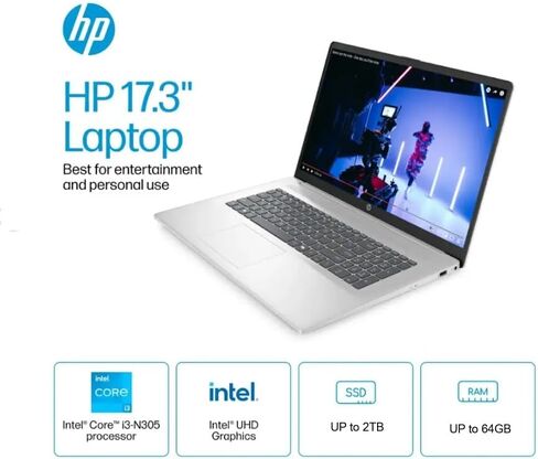 HP 17.3" Flagship HD+ Business Laptop, 32GB DDR4 RAM, 1TB PCIe SSD, Intel Quad Core i3-1125G4(Beat i5-1035G4), Bluetooth, HDMI, Webcam, Windows 11, Silver, w/GM Accessories in Saudi Arabia