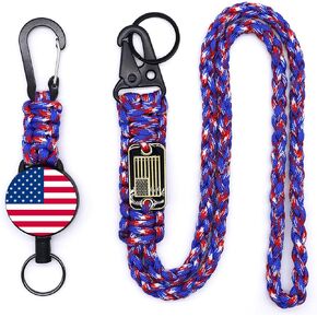 2 Pcs Retractable Keychain, Heavy Duty Carabiner Badge Holder with Extendable ID Clip Reel, USA Flag Paracord Lanyard, Steel Cable & Parachute Rope Necklace in Kuwait