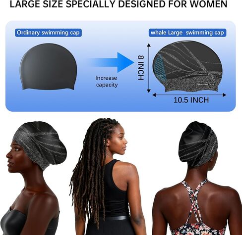 Long Hair Silicone Swim Cap Highly Elastic Keeps Hair Dry Suitable for Curly Hair, Braided Hair, African Dreadlocks, Thick Hair, and Inner Silk Lining Swim Cap in Saudi Arabia