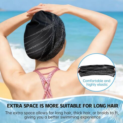 Long Hair Silicone Swim Cap Highly Elastic Keeps Hair Dry Suitable for Curly Hair, Braided Hair, African Dreadlocks, Thick Hair, and Inner Silk Lining Swim Cap in Saudi Arabia