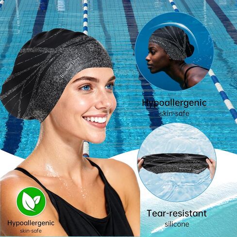 Long Hair Silicone Swim Cap Highly Elastic Keeps Hair Dry Suitable for Curly Hair, Braided Hair, African Dreadlocks, Thick Hair, and Inner Silk Lining Swim Cap in Saudi Arabia