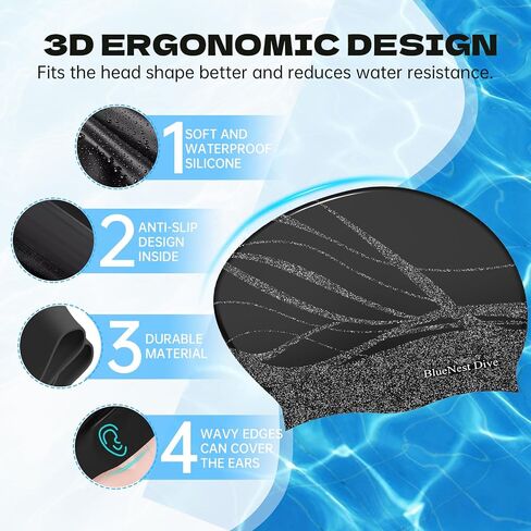 Long Hair Silicone Swim Cap Highly Elastic Keeps Hair Dry Suitable for Curly Hair, Braided Hair, African Dreadlocks, Thick Hair, and Inner Silk Lining Swim Cap in Saudi Arabia