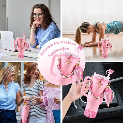 OFFCURVE 5PCS Butterfly Cup Accessories for Stanley Owala, Water Bottle Handle Strap for Stanley 30/40 oz, Including Straw Toppers, Silicone Cup Boot, Keychain Charms, Cup Decoration for Women Girls in Saudi Arabia