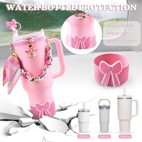 OFFCURVE 5PCS Butterfly Cup Accessories for Stanley Owala, Water Bottle Handle Strap for Stanley 30/40 oz, Including Straw Toppers, Silicone Cup Boot, Keychain Charms, Cup Decoration for Women Girls in Saudi Arabia