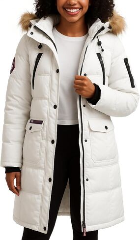 معطف طويل منتفخ للنساء من CANADA WEATHER GEAR - جاكيت ثقيل الوزن مقاوم للماء والرياح من الفرو الصناعي سترة شتوية للنساء، مقاس متوسط، أحمر in Kuwait