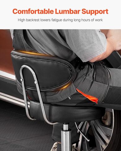 VEVOR Shop Stool with Backrest, Pneumatic Garage Seat/Work Stool with 300 lbs Capacity, Adjustable Height Roller Creeper Seat, 360° Swivel Padded Workshop Stool, for Garage, Shop & Auto Repair, Black in Saudi Arabia