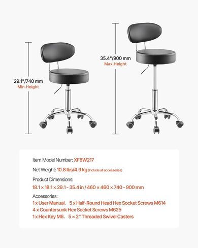 VEVOR Shop Stool with Backrest, Pneumatic Garage Seat/Work Stool with 300 lbs Capacity, Adjustable Height Roller Creeper Seat, 360° Swivel Padded Workshop Stool, for Garage, Shop & Auto Repair, Black in Saudi Arabia