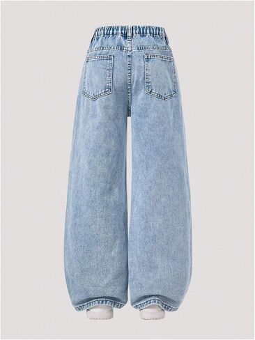 Verdusa Girl's Floral Jeans Boho Wide Straight Leg Denim Pants with Pockets in Saudi Arabia