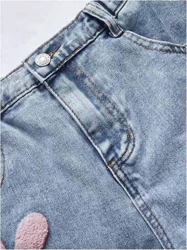 Verdusa Girl's Floral Jeans Boho Wide Straight Leg Denim Pants with Pockets in Saudi Arabia