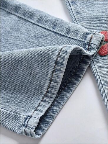 Verdusa Girl's Floral Jeans Boho Wide Straight Leg Denim Pants with Pockets in Saudi Arabia