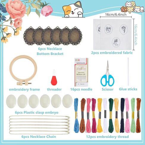 INFUNLY 6 Sets DIY Mushroom Necklace Embroidery Kit for Adult Beginner Embroidery Pendant Kit Mushroom Theme Embroidery Stitching Necklace Kit Cross Stitch Kits with Instructions for Women Gift in Saudi Arabia