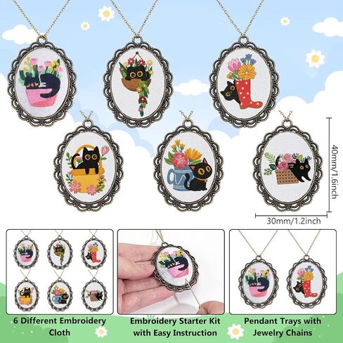 INFUNLY 6 Sets DIY Mushroom Necklace Embroidery Kit for Adult Beginner Embroidery Pendant Kit Mushroom Theme Embroidery Stitching Necklace Kit Cross Stitch Kits with Instructions for Women Gift in Saudi Arabia
