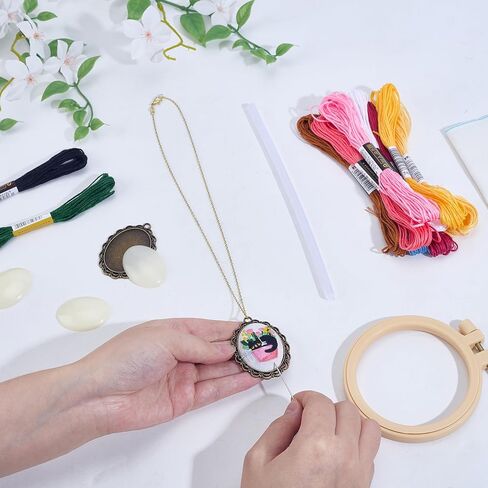 INFUNLY 6 Sets DIY Mushroom Necklace Embroidery Kit for Adult Beginner Embroidery Pendant Kit Mushroom Theme Embroidery Stitching Necklace Kit Cross Stitch Kits with Instructions for Women Gift in Saudi Arabia
