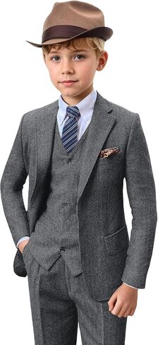 بدلات للأولاد Tweed Herringbone Suit 5 قطع دعوى خمر للأولاد ارتداء رجع in Kuwait