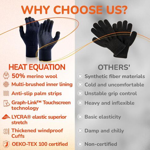Merino Wool Gloves for Men Women Touch Screen Warm Anti-Slip Glove Liners Thermal for Driving Hiking in Saudi Arabia