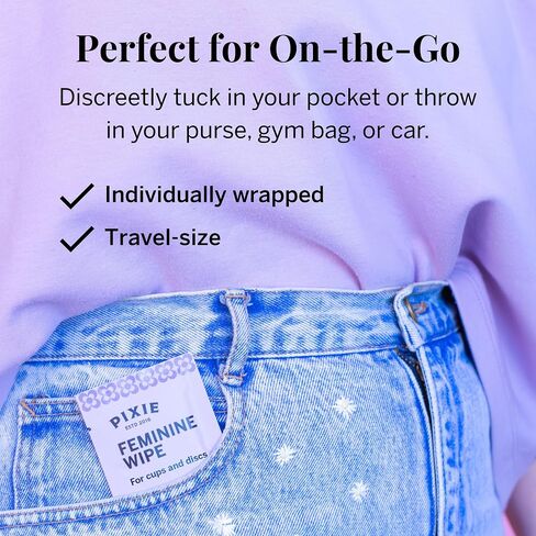 Menstrual Cup Wipes - On The Go Public Bathroom Feminine Wipes - Safe On Period Cups & Menstrual discs - Biodegradable, Flushable, Ph Balanced (20 Count) in Saudi Arabia