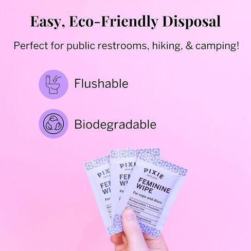 Menstrual Cup Wipes - On The Go Public Bathroom Feminine Wipes - Safe On Period Cups & Menstrual discs - Biodegradable, Flushable, Ph Balanced (20 Count) in Saudi Arabia