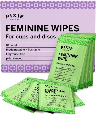 Menstrual Cup Wipes - On The Go Public Bathroom Feminine Wipes - Safe On Period Cups & Menstrual discs - Biodegradable, Flushable, Ph Balanced (20 Count) in Saudi Arabia