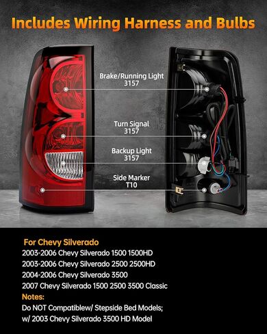 OKLPF Rear Brake Tail Light Compatible With 2003 2004 2005 2006 Chevy Silverado 1500 1500HD 2500 2500HD 3500,Replace Red Taillight Assembly,Included Bulbs and Harness,Driver and Passenger Side in Saudi Arabia