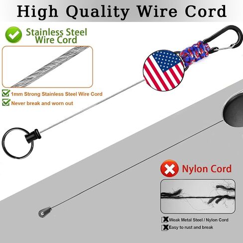 2 أجهزة كمبيوتر مفتاح قابلة للسحب ، حامل شارة Carabiner الثقيلة مع بكرة مقطع معرف قابلة للتمديد ، USA Flag Paracord Lanyard ، Cable Cable & Parachute Rope Necklace in Kuwait
