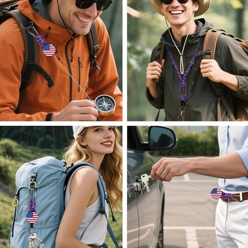 2 أجهزة كمبيوتر مفتاح قابلة للسحب ، حامل شارة Carabiner الثقيلة مع بكرة مقطع معرف قابلة للتمديد ، USA Flag Paracord Lanyard ، Cable Cable & Parachute Rope Necklace in Kuwait