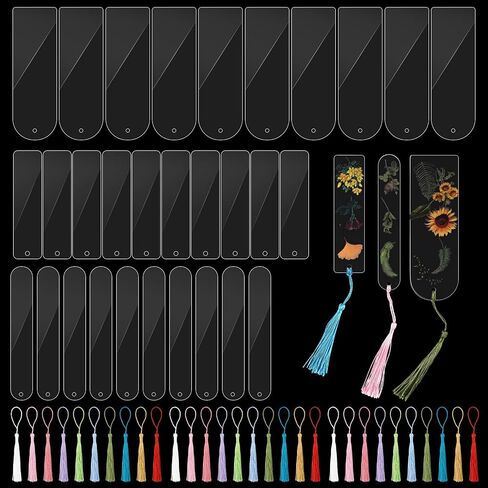 60pcs الفراغات المرجعية الاكريليك مع شرابات ملونة ، إشارات مرجعية للحرف الواضحة ، 3 شكل مستطيلات الإشارات المرجعية الكبيرة لعلامة الهدية الحرف DIY علامة معلقة علامة معلقة in Saudi Arabia
